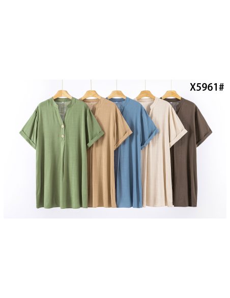 Locker sitzendes Leinenkleid mit kurzen Ärmeln