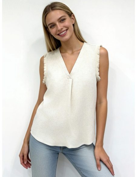 Blusa de lino sin mangas con flecos