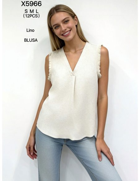 Blusa de lino sin mangas con flecos