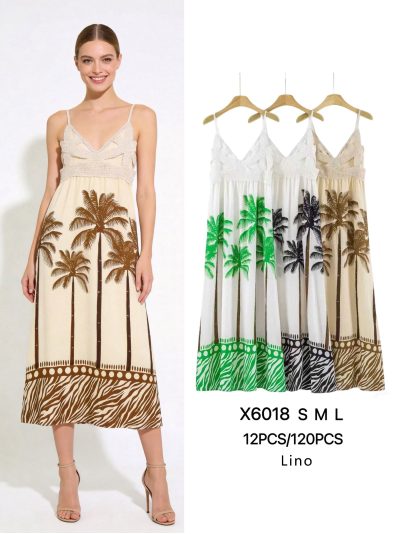 Vestido maxi con crochet y estampado palmeras 2