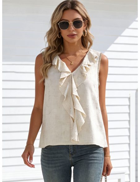 Ärmellose Bluse mit Kaskadenrüsche