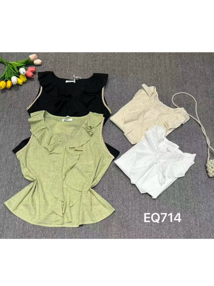 Ärmellose Bluse mit Kaskadenrüsche