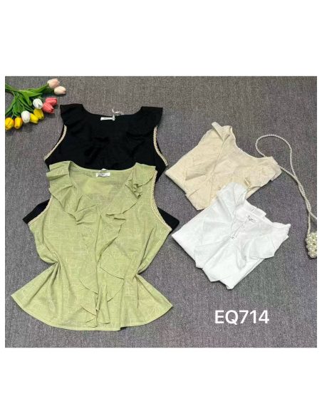 Ärmellose Bluse mit Kaskadenrüsche