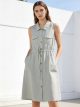 Vestido camisero sin mangas frunces con cordón