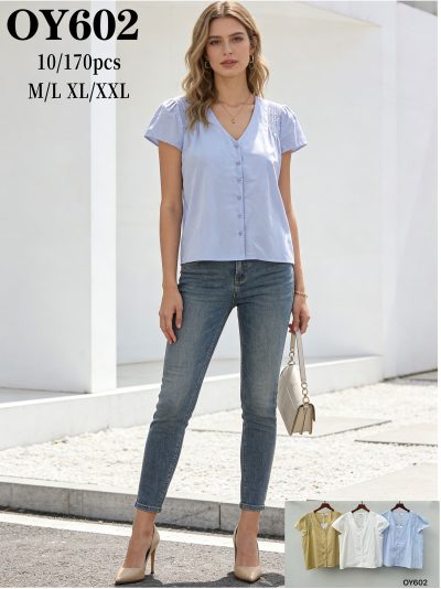 Blouse à col en V et détails froncés 2