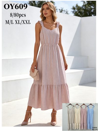 Vestido largo rayas de tirantes con volantes 2