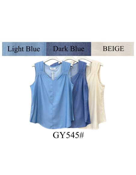 Top símil denim con frunces en hombros