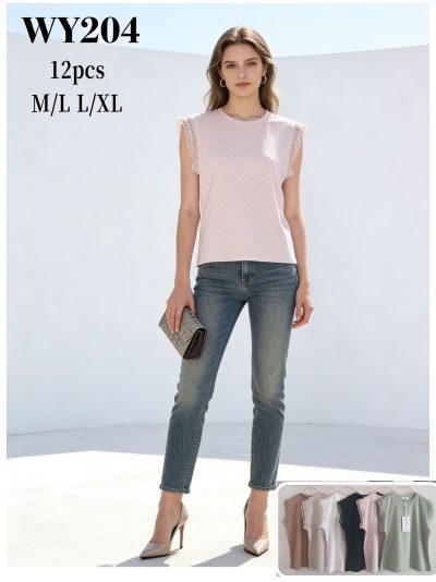 T-Shirt mit Spitzenärmeln und Strasssteinen 2