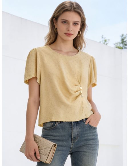 Blusa strass con frunce lateral y botones decorativos