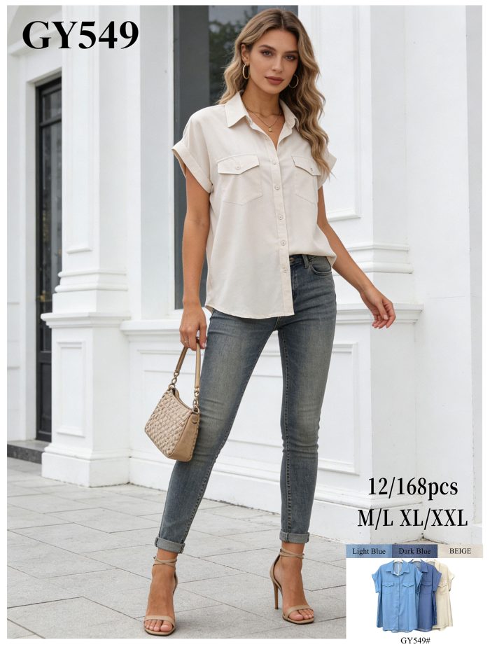 Camisa fluida de manga corta con bolsillos