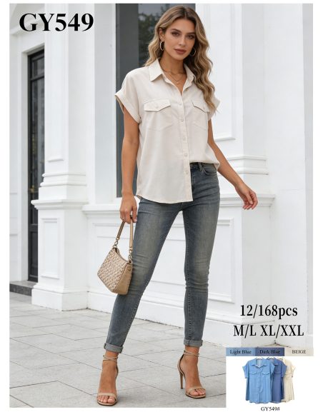 Camisa fluida de manga corta con bolsillos