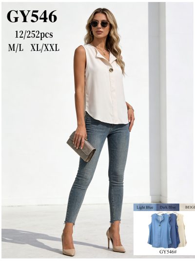 Blusa sin mangas con botón decorativo 2