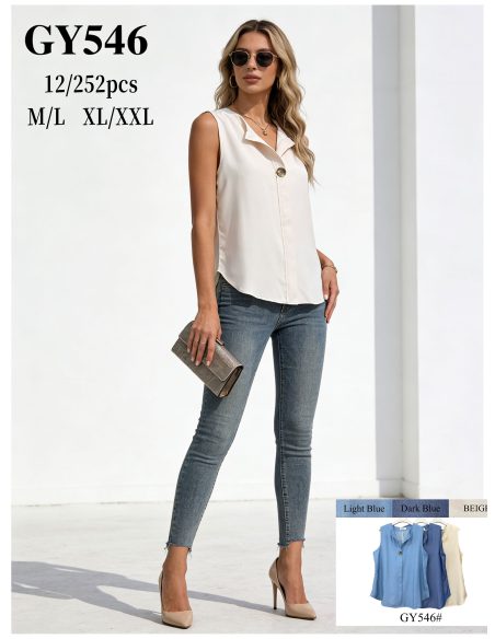 Blusa sin mangas con botón decorativo