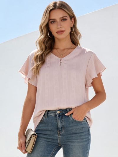 Blusa textura manga volantes