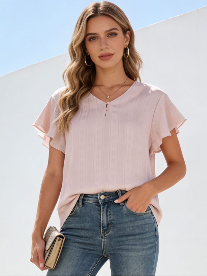 Blusa textura manga volantes