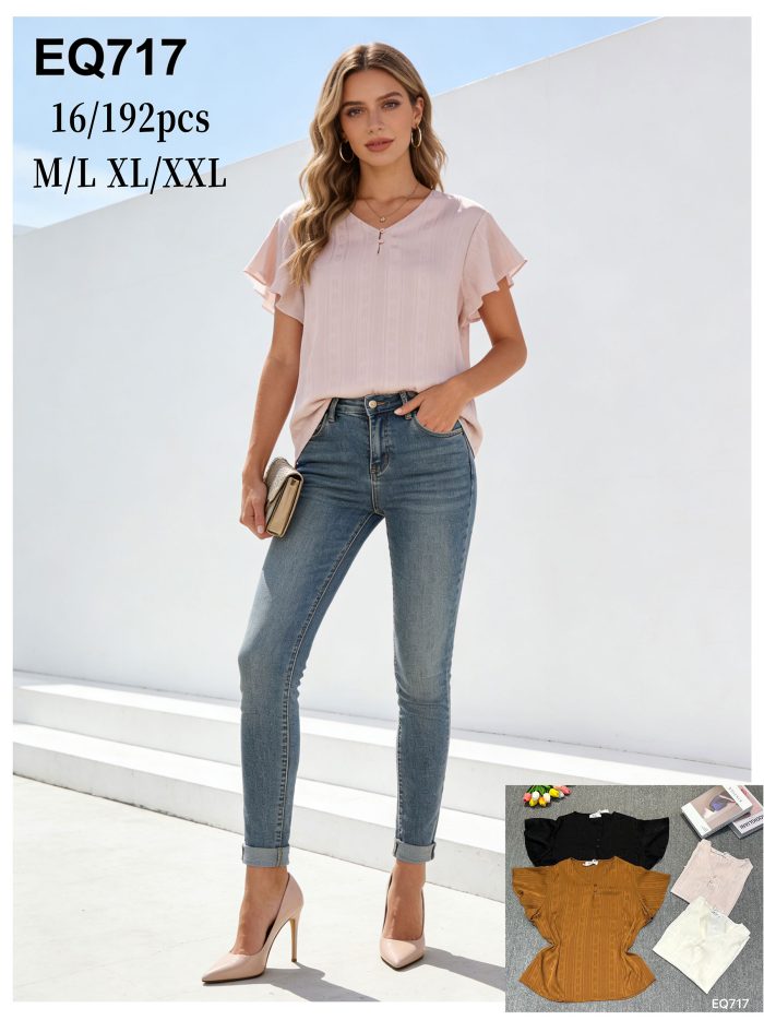 Blusa textura manga volantes