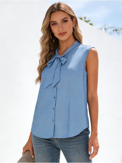 Blusa sin mangas con lazada al cuello
