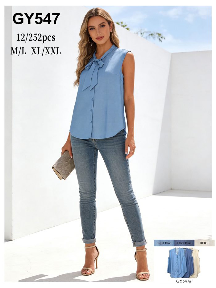 Ärmellose Bluse mit Bindeband am Hals