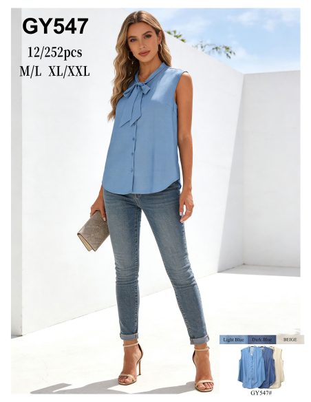 Ärmellose Bluse mit Bindeband am Hals