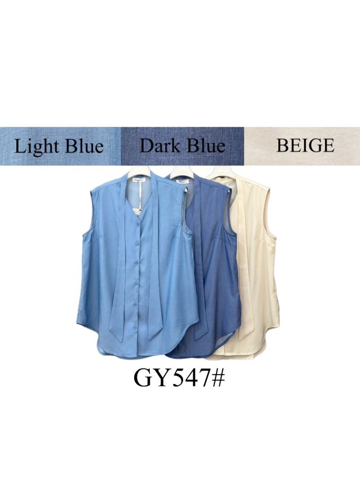 Ärmellose Bluse mit Bindeband am Hals