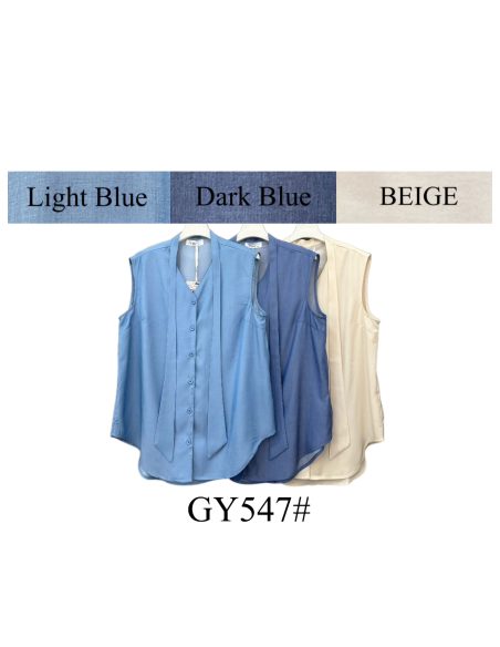 Ärmellose Bluse mit Bindeband am Hals