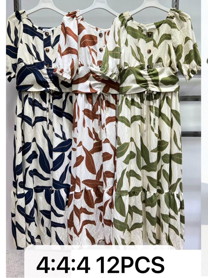 Conjunto de estampada hojas: top fruncido + falda midi 