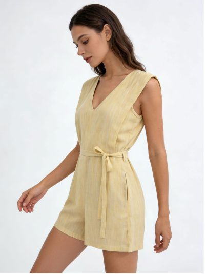 Mono corto rayas efecto lino con cinturón