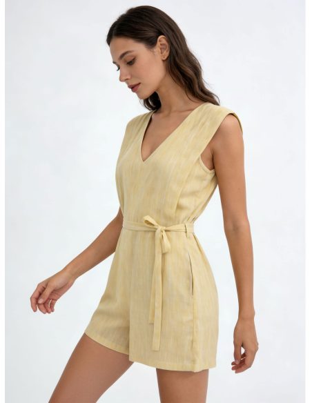 Mono corto rayas efecto lino con cinturón