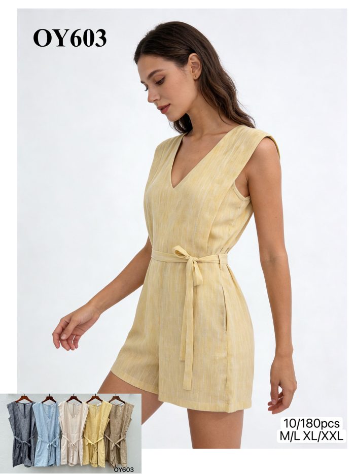 Mono corto rayas efecto lino con cinturón