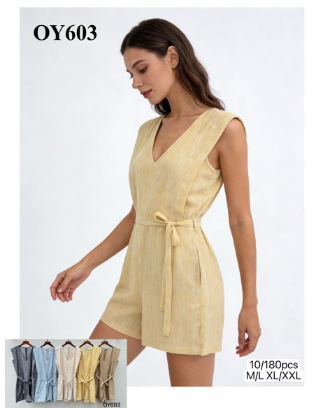 Mono corto rayas efecto lino con cinturón