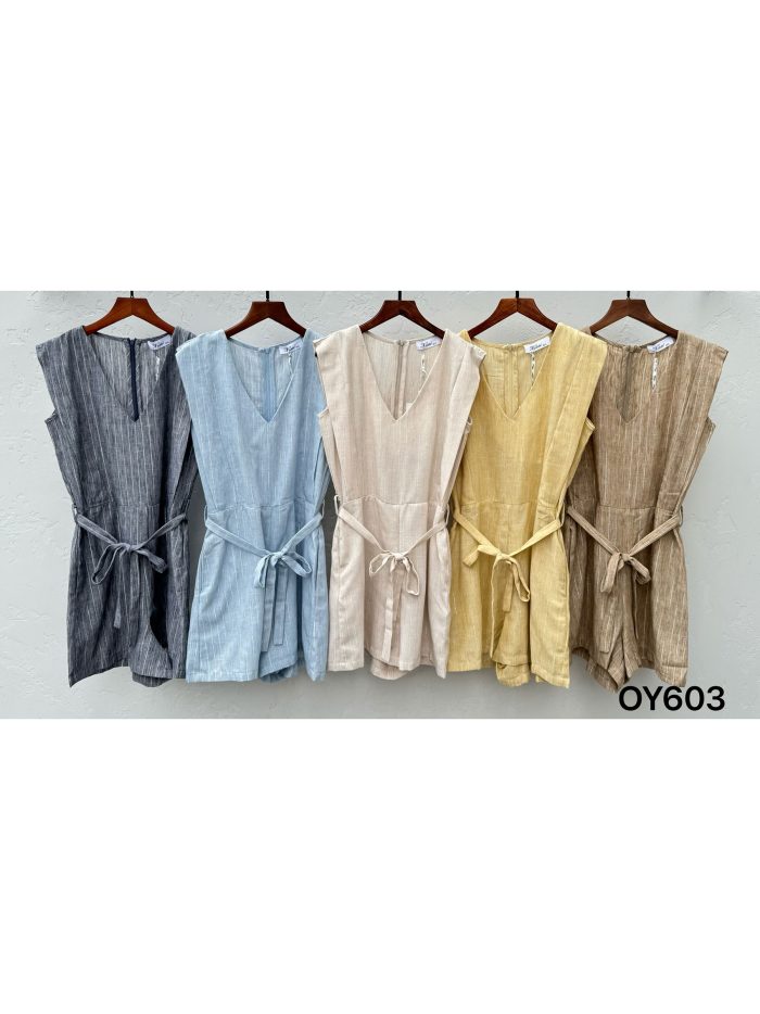 Mono corto rayas efecto lino con cinturón