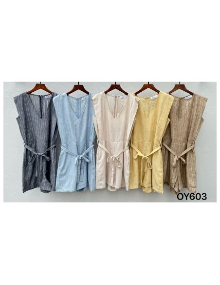 Mono corto rayas efecto lino con cinturón