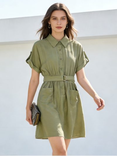 Vestido camisero con cinturón y bolsillos