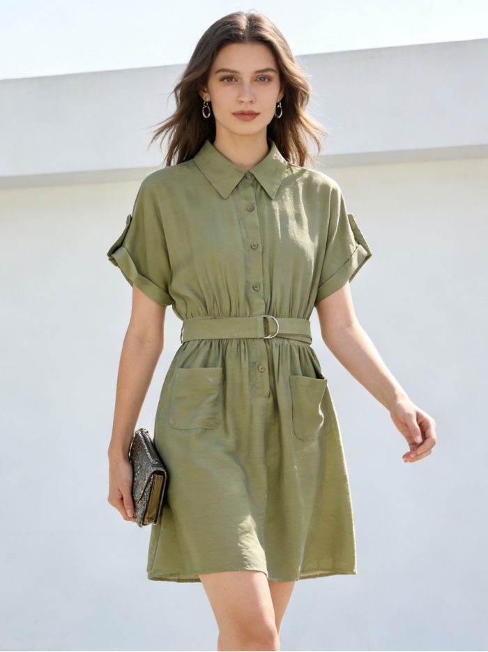 Abito chemisier con cintura e tasche