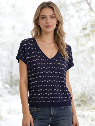 Jersey fino de punto zigzag cuello pico