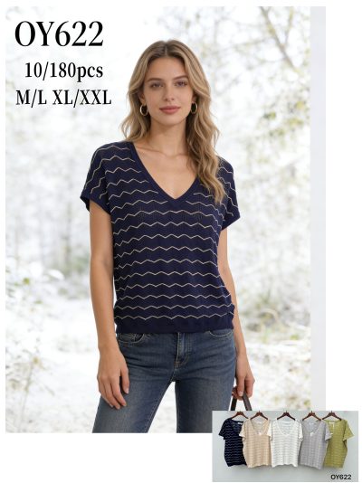 Jersey fino de punto zigzag cuello pico 2