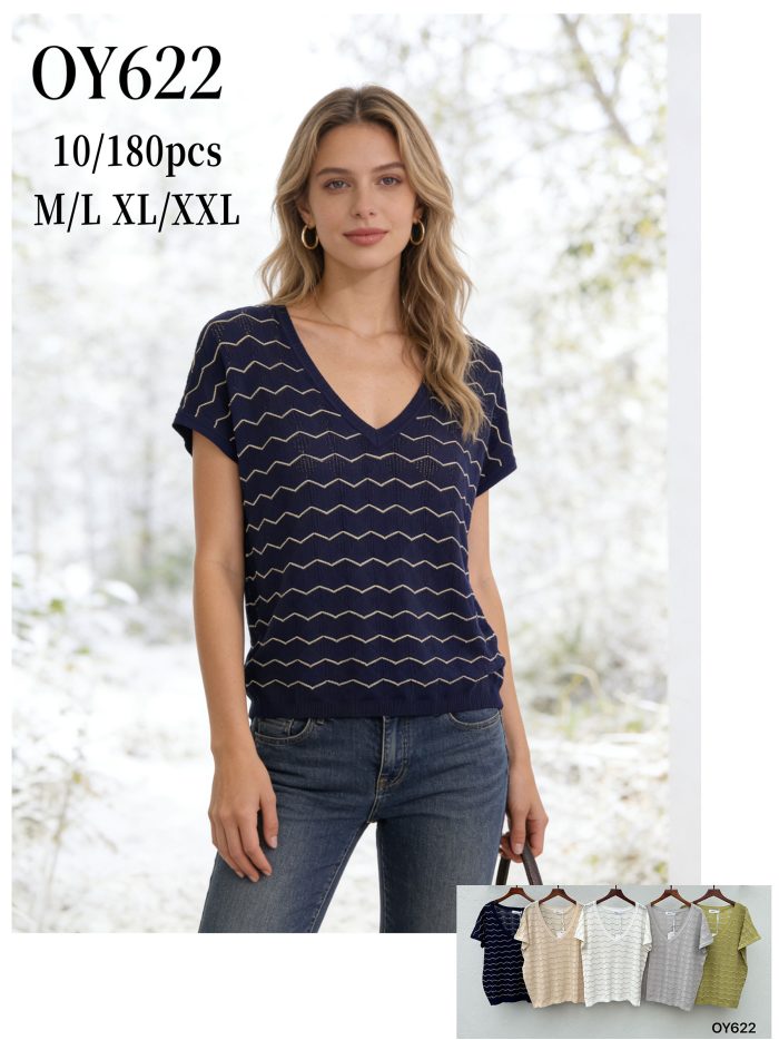 Jersey fino de punto zigzag cuello pico