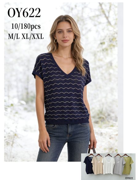 Jersey fino de punto zigzag cuello pico