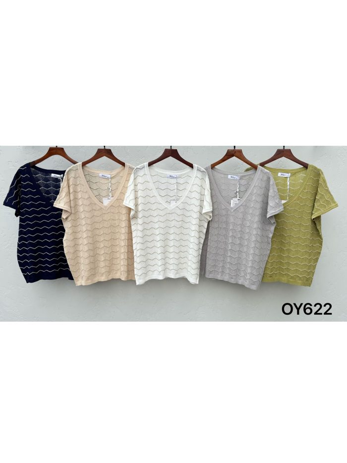 Jersey fino de punto zigzag cuello pico