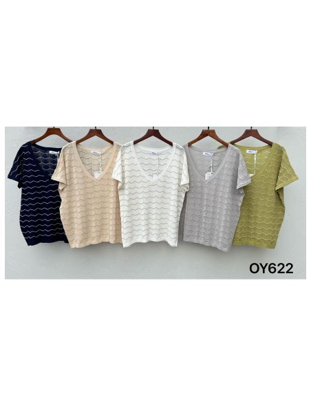 Jersey fino de punto zigzag cuello pico