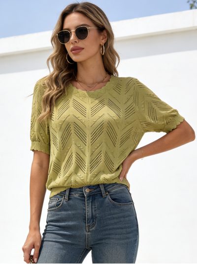 Jersey calado con relieve de manga corta