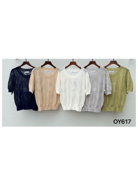 Durchbrochener Pullover mit geprägten kurzen Ärmeln