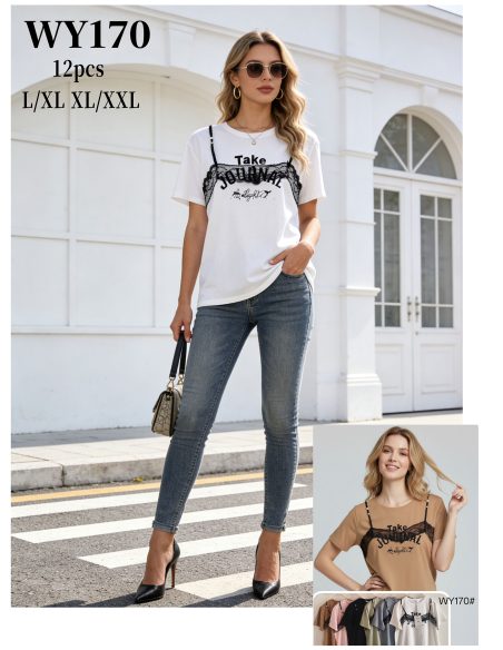 T-shirt oversize stampata con dettagli in pizzo