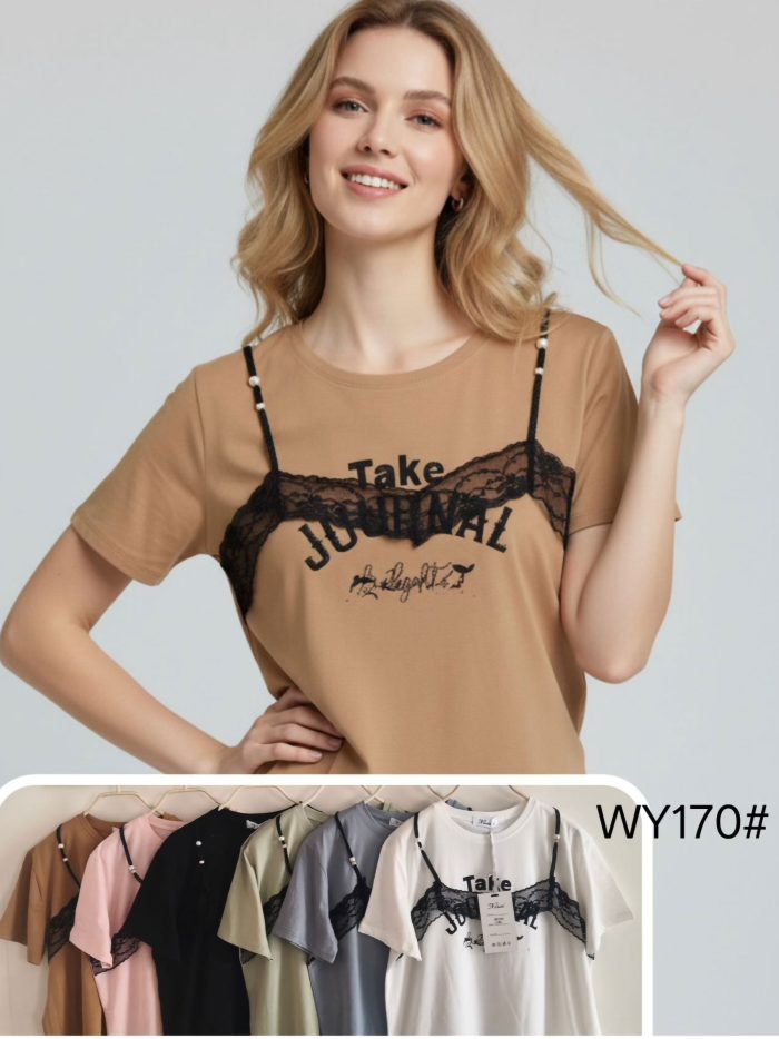 T-shirt oversize stampata con dettagli in pizzo