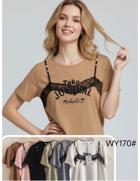 T-shirt oversize stampata con dettagli in pizzo