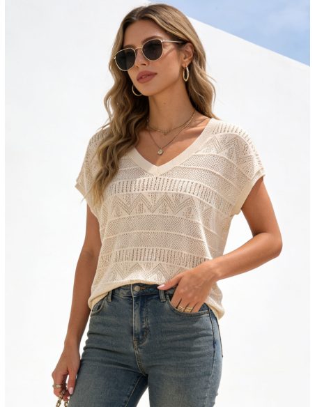 Maglione traforato in maglia fine con scollo a V