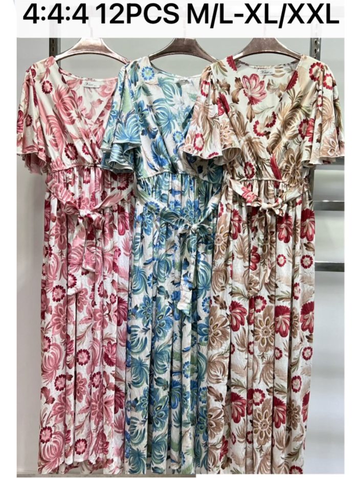 Vestido largo estampado floral cruzado con manga volante