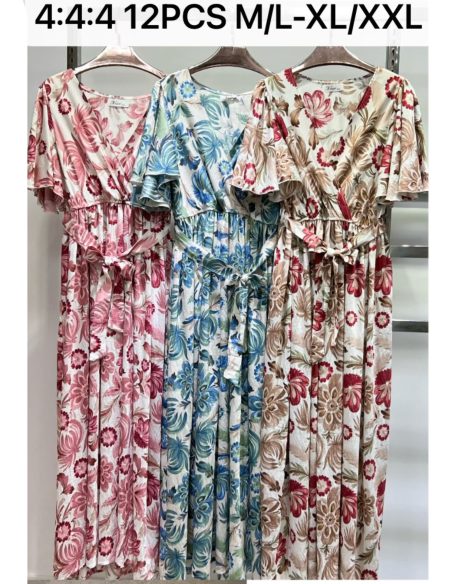 Vestido largo estampado floral cruzado con manga volante