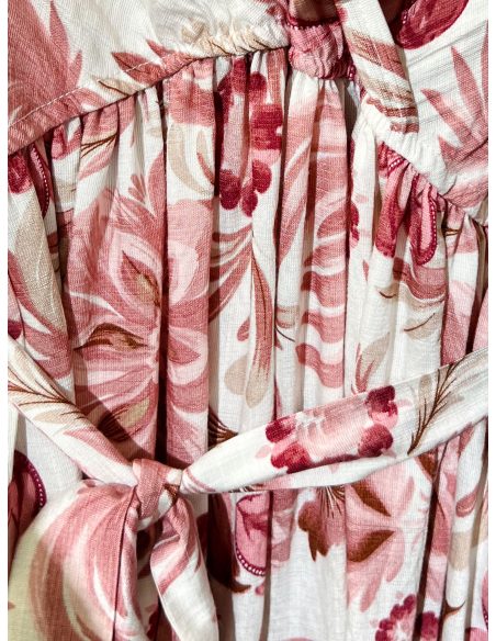 Vestido largo estampado floral cruzado con manga volante