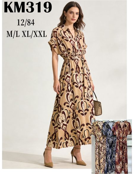 Vestido largo camisero estampado paisley con cinturón